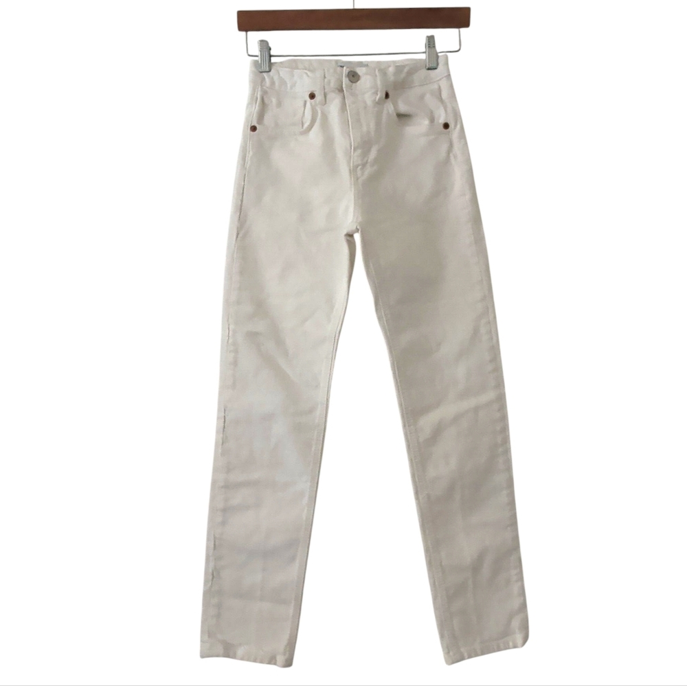 Zara High Rise Straight Ankle White Denim Jeans Size 26